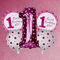 1 Yaş Pembe Benekli 5 Li Set Folyo Balon