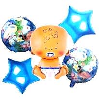 Mavi Emzikli Bebek 5 Li Set Folyo Balon
